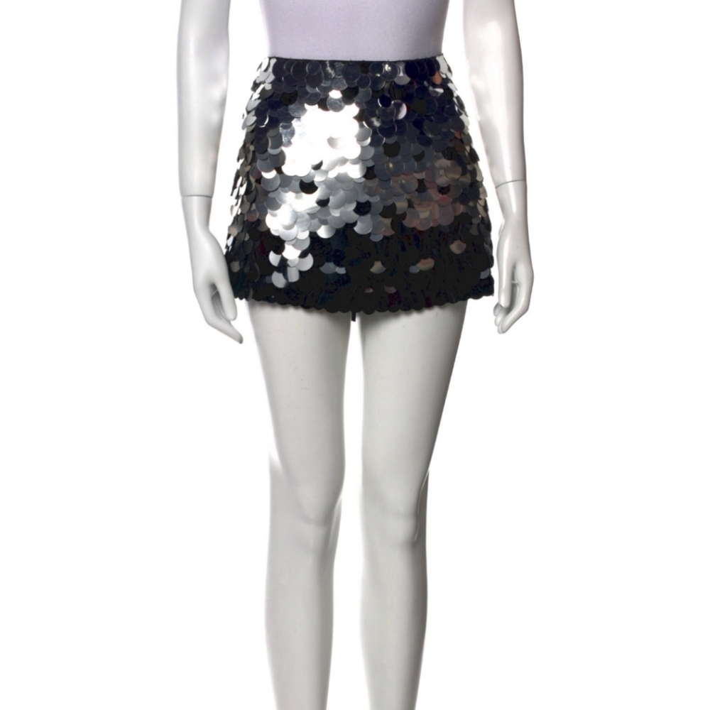 Alice +  Olivia Silver Sequin Mini Skirt